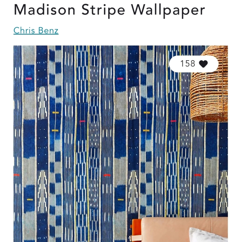 Anthropology Indigo Wallpaper/New In Box/Mudcloth/ Madison Stripe Wallpaper